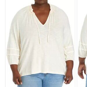 Wonderly Plus Size Smocked Neck Peasant Heavyweight Top